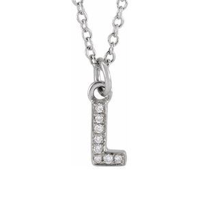 14K White Gold .03 CTW Diamond Tiny Initial L Necklace, 16-18 Inch